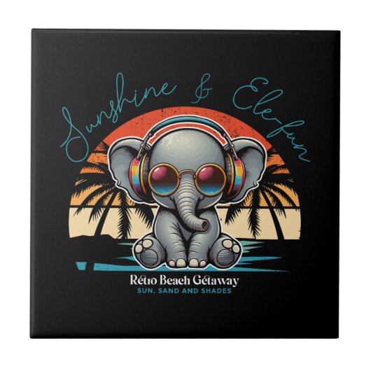 Spring Sunshine en Ele-fun Retro Beach Getaway Tegeltje (Voorkant)