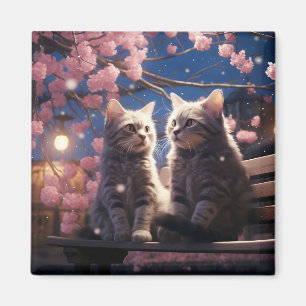 Spring Sweet Cherry Blossoms Kittens Magneet