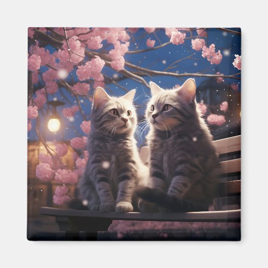 Spring Sweet Cherry Blossoms Kittens Magneet (Voorkant)