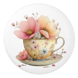 Spring Tea Cup of Tulips Keramische Knop