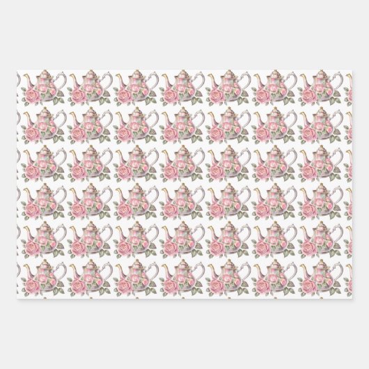 Spring Tea Party Roze theepotten en Rozen Inpakpapier Vel (Voorkant 3)