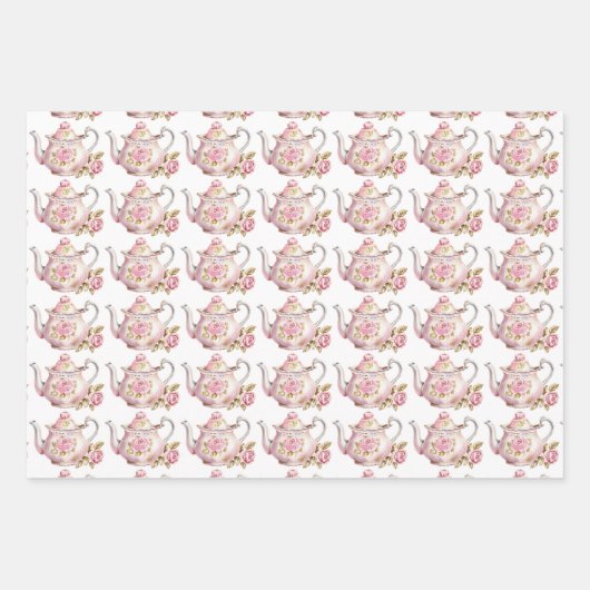 Spring Tea Party Roze theepotten en Rozen Inpakpapier Vel (Voorkant 2)