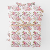 Spring Tea Party Roze theepotten en Rozen Inpakpapier Vel (In situ)