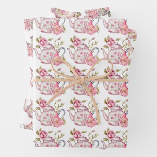 Spring Tea Party Roze theepotten en Rozen Inpakpapier Vel (In situ)