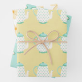 Spring Tea Party Turquoise and Yellow Inpakpapier Vel (In situ)