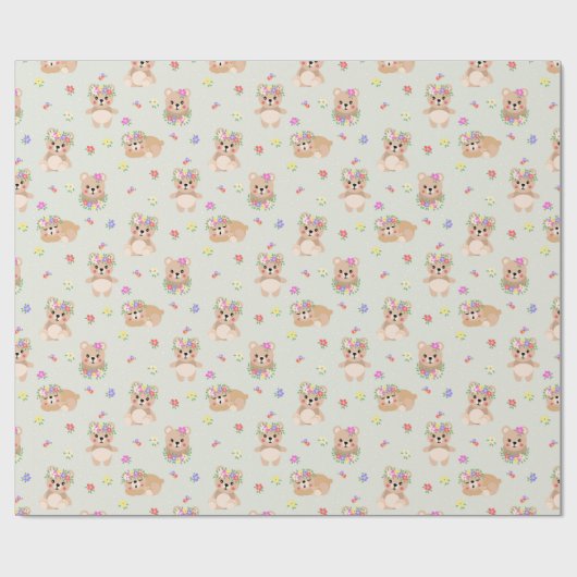 Spring teddy bear cadeaupapier (Vlak)