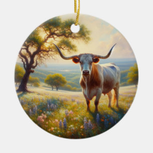 Spring Texas longhorn koe Keramisch Ornament