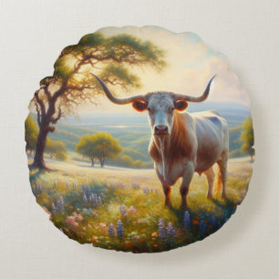 Spring Texas longhorn koe Rond Kussen