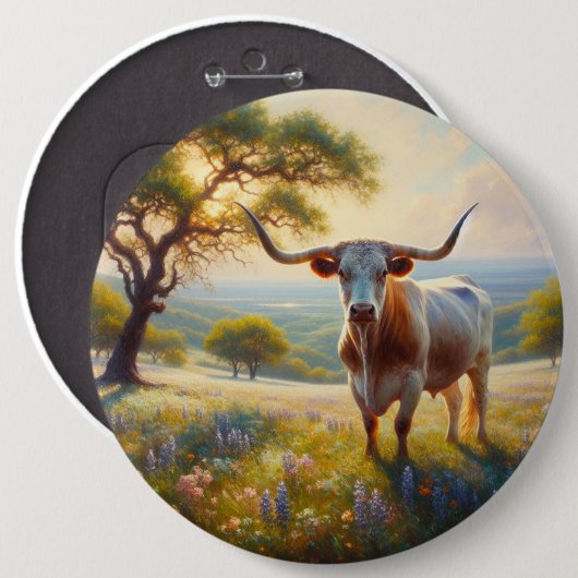 Spring Texas longhorn koe Ronde Button 6,0 Cm (Voorkant /achterkant)