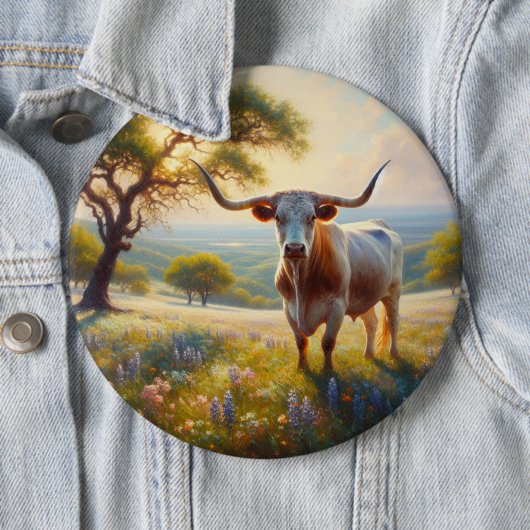 Spring Texas longhorn koe Ronde Button 6,0 Cm (In situ)