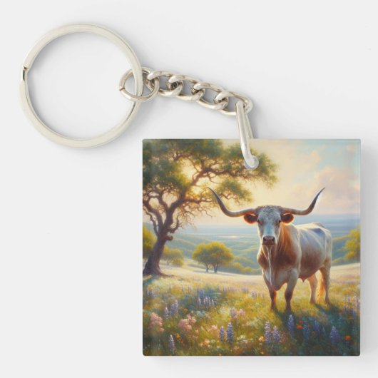 Spring Texas longhorn koe Sleutelhanger (voorkant)