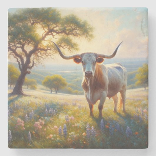 Spring Texas longhorn koe Stenen Onderzetter (Voorkant)