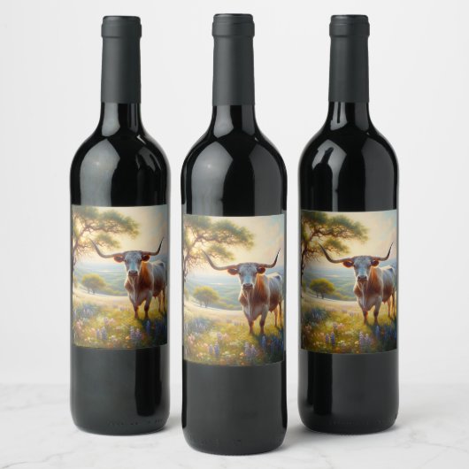 Spring Texas longhorn koe Wijn Etiket (Flessen)