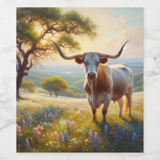 Spring Texas longhorn koe Wijn Etiket (Enkel label)