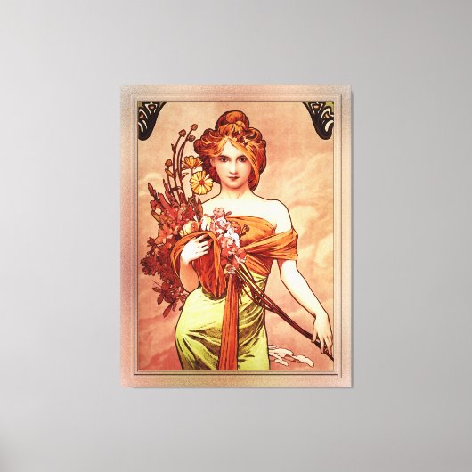 Spring The Golden Beauty van Alphonse Mucha Canvas Afdruk (Voorkant)