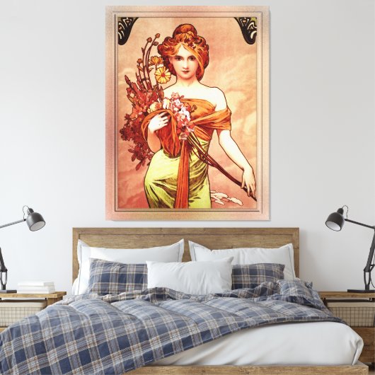 Spring The Golden Beauty van Alphonse Mucha Canvas Afdruk (Insitu (Slaapkamer))
