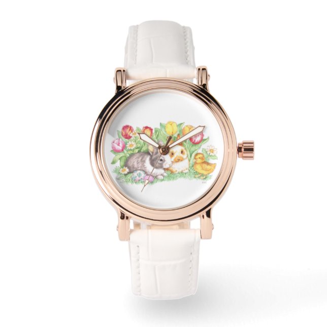 Spring Theme Bunnies Easter Watch Horloge (Voorkant)