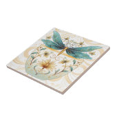 Spring Theme Whimsical Blue en Gold Dragonfly Tegeltje (Zijkant)