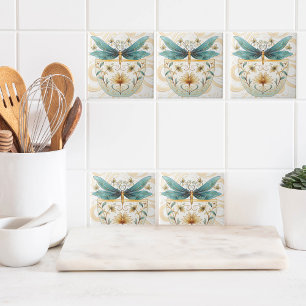 Spring Theme Whimsical Blue en Gold Dragonfly Tegeltje