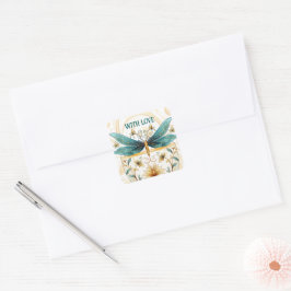 Spring Theme Whimsical Blue en Gold Dragonfly Vierkante Sticker