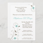 Spring Time Blue Flower Baby shower Invitation Kaart (Voorkant / Achterkant)