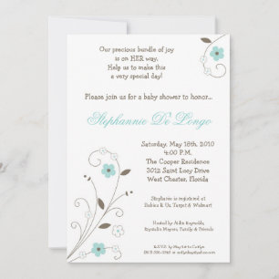 Spring Time Blue Flower Baby shower Invitation Kaart