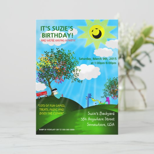 Spring Time Fun in Park Birthday Party Invites Kaart (Staand voorkant)