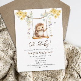 Spring Time HedgeHog Floral Baby shower Kaart