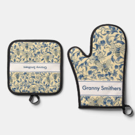 Spring Toile Oven Mitt & Pot Holder Set