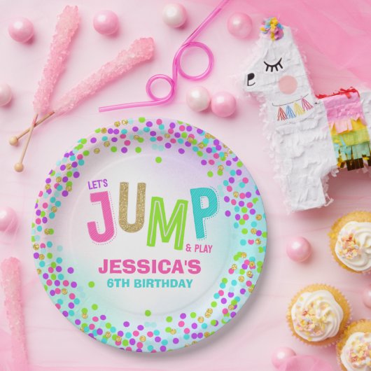 Spring Trampoline Birthday Party Decor Personated Papieren Bordje (Feest)