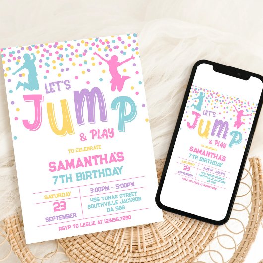 Spring trampoline stuitpartij kinderverjaardag kaart