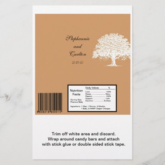 Spring Tree Bruin/Wit Bruiloft Grote Bar Wrapper Flyer (Voorkant)