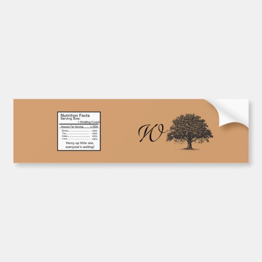 Spring Tree Bruin/Zwart Bruiloft Water Flessenetik Bumpersticker (Voorkant)