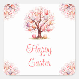 Spring Tree Easter Egg Hunt Vierkante Sticker