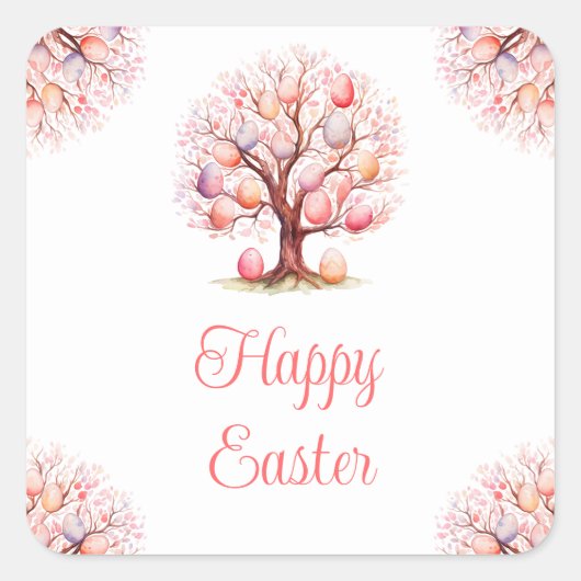 Spring Tree Easter Egg Hunt Vierkante Sticker (Voorkant)