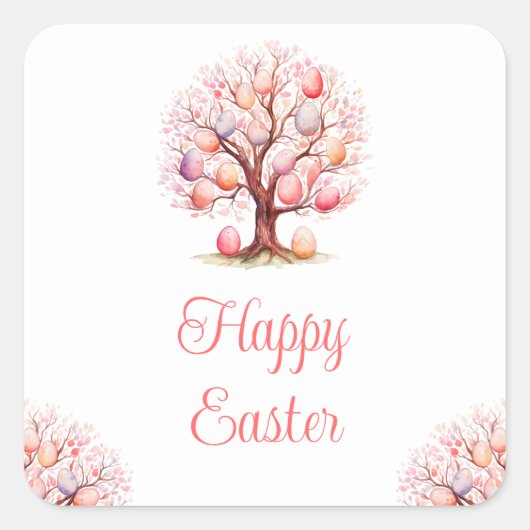 Spring Tree Easter Egg Hunt Vierkante Sticker (Voorkant)