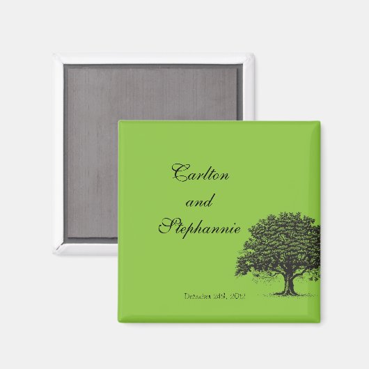 Spring Tree Green/Black Magnet Favor (Voorkant / Achterkant)