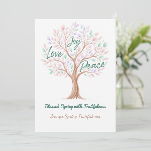 Spring Tree with Scripture – Personalized Easter Feestdagenkaart (Staand voorkant)