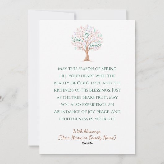 Spring Tree with Scripture – Personalized Easter Feestdagenkaart (Achterkant)