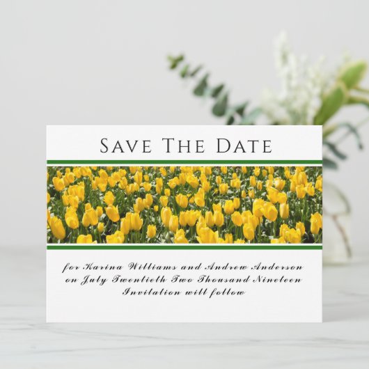 Spring Tulip Bruiloft Flat Save The Date Kaart (Staand voorkant)