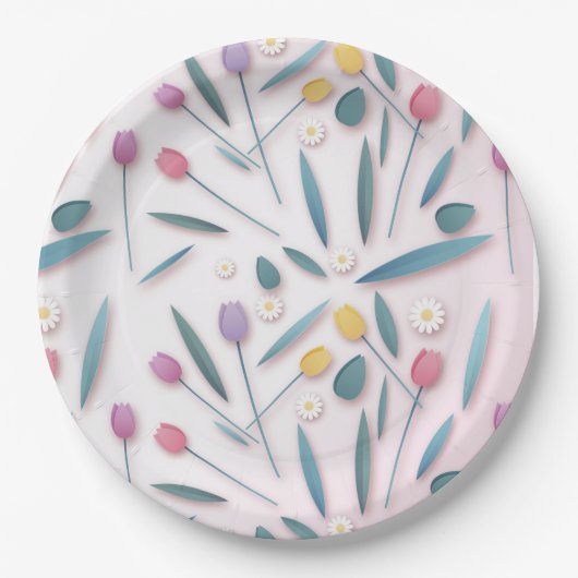 Spring Tulip & Daisy Papier Borden Papieren Bordje (Voorkant)