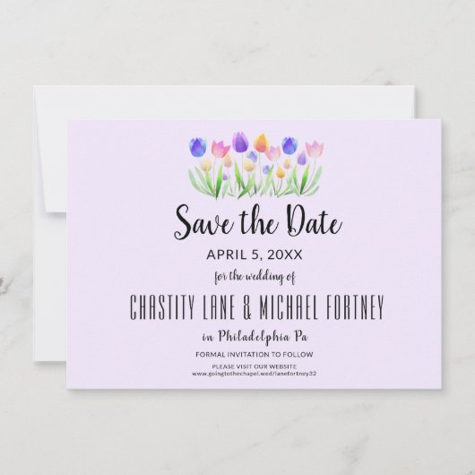 Spring Tulip Elegante Lavendel Moderne bruiloft Save The Date (Voorkant)