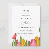 Spring Tulip Floral Wedding | Foto- en QR-code Kaart (Voorkant)