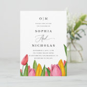 Spring Tulip Floral Wedding | Foto- en QR-code Kaart (Staand voorkant)
