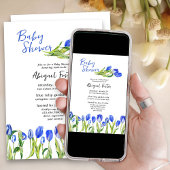 Spring Tulip Flowers Blue Floral Baby shower Kaart