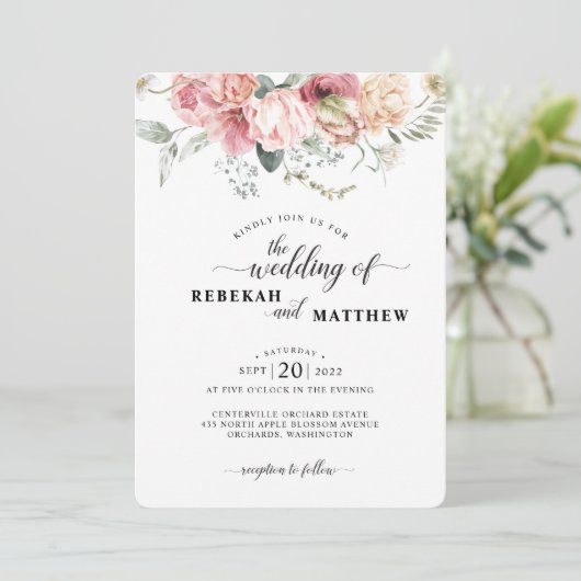 Spring Tulip Waterverf Boeket Bruiloft Uitnodiging (Staand voorkant)