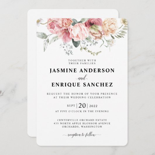 Spring Tulip Waterverf Boeket Bruiloft Uitnodiging (Voorkant / Achterkant)