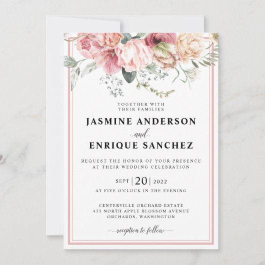 Spring Tulip Waterverf Boeket Bruiloft Uitnodiging (Voorkant)