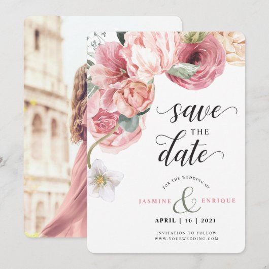 Spring Tulip Waterverf Boeket | Foto Save The Date (Voorkant / Achterkant)