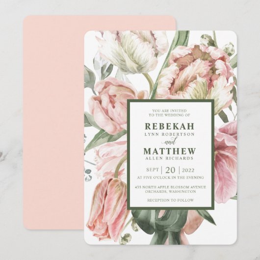 Spring Tulip Waterverf Boeket Invitation Kaart (Voorkant / Achterkant)